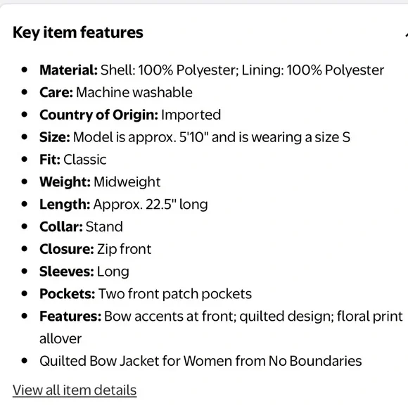 No Boundaries Floral Quilted Bow Jacket Cottagecore Coquette Cropped Puffer NWT - Picture 10 of 11